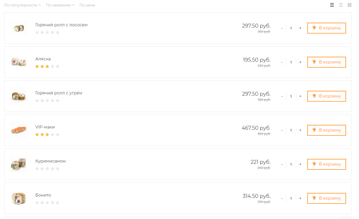 Вид каталога таблицей